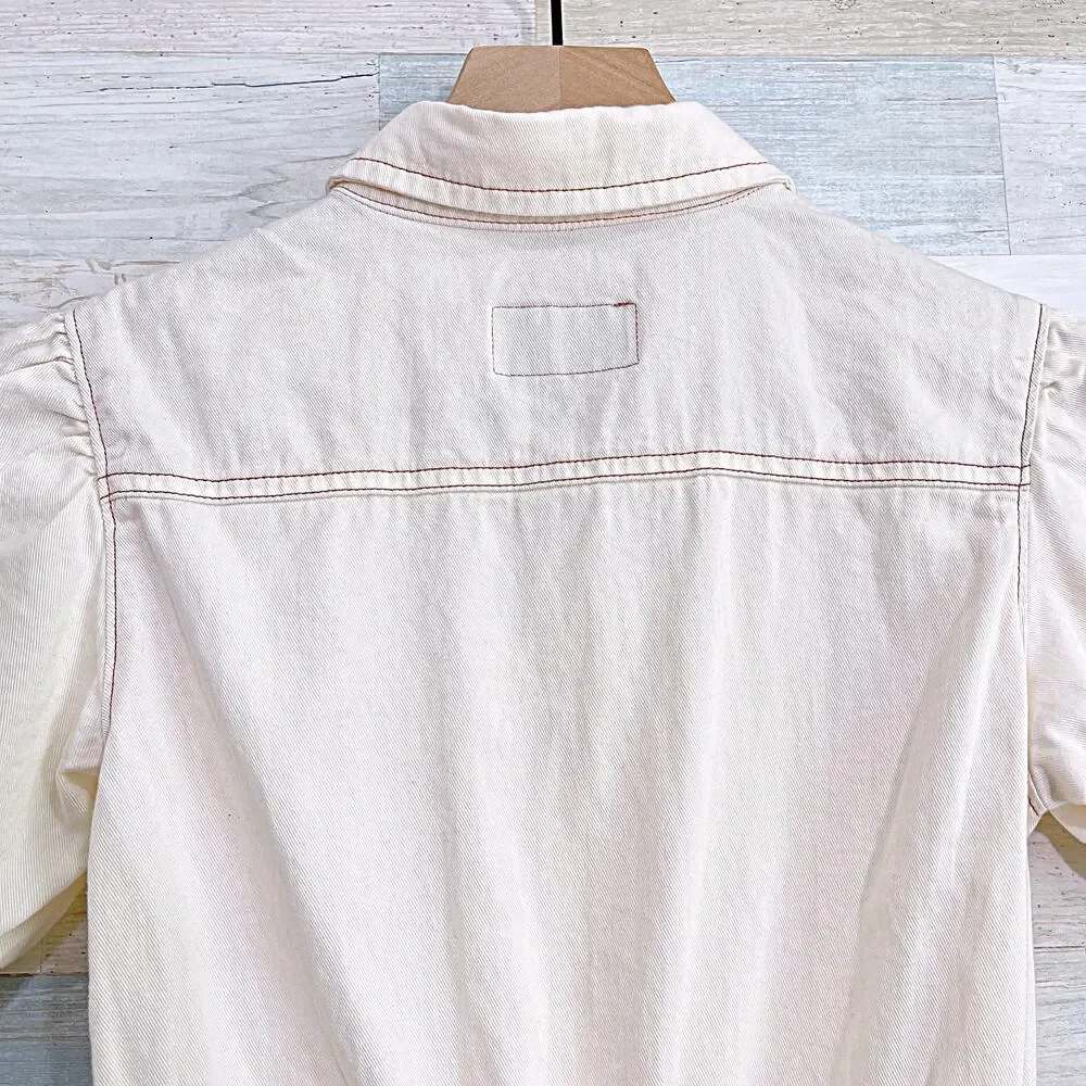 Old Navy Puff Sleeve Button Front Romper Cream Cotton Casual Girls Large 10 12